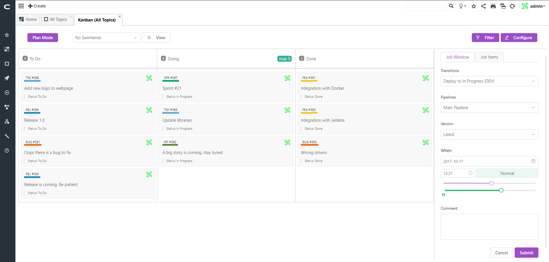 clarive kanban board