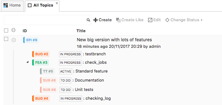 clarive nested topics
